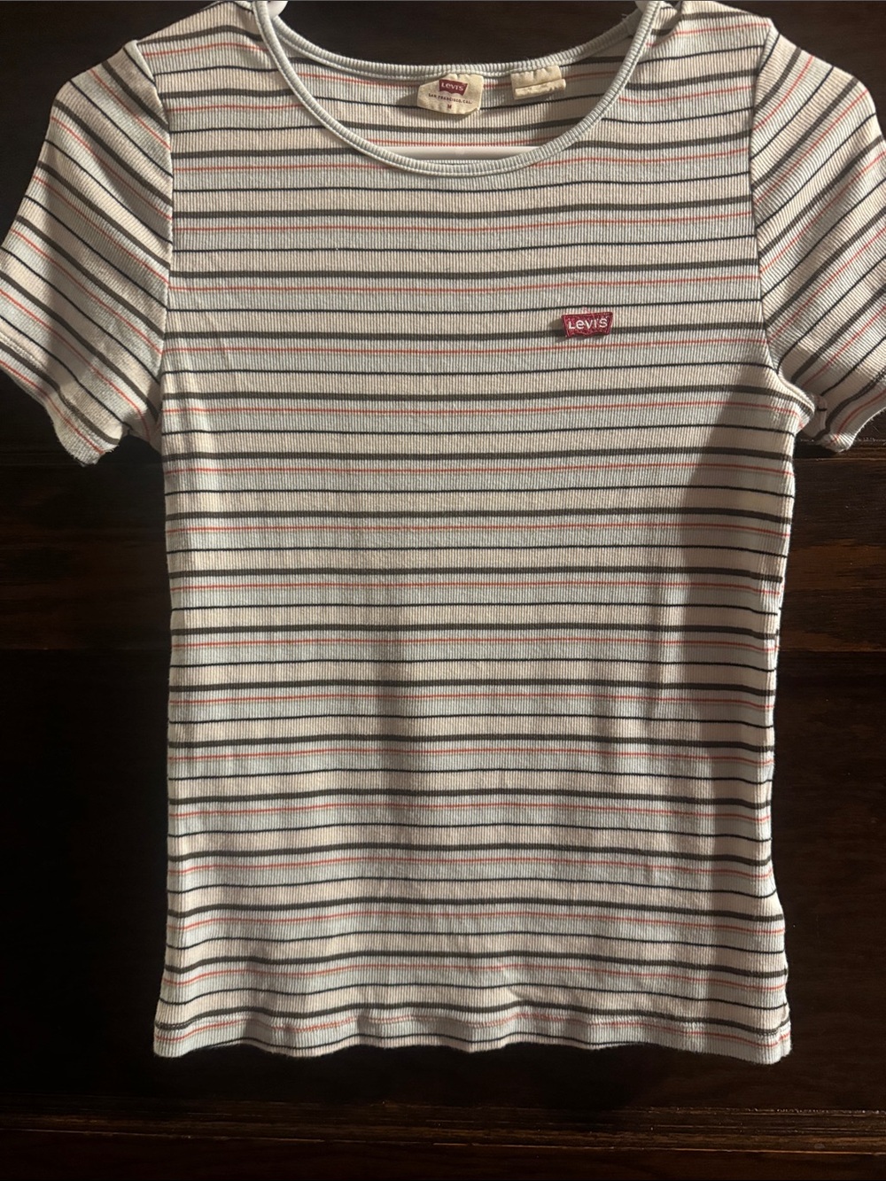 Levi's White Tee with Black and Pink Stripes